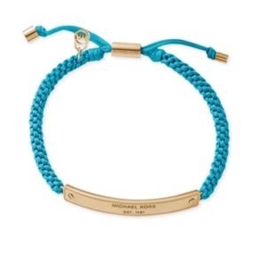Blue Michael Kors Gold Logo Plaque Bracelet